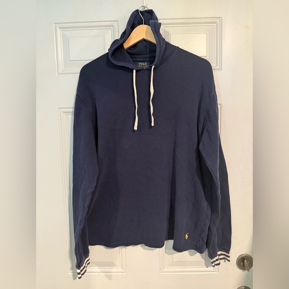 Polo by Ralph Lauren Men's Blue Hoodie with White Accents